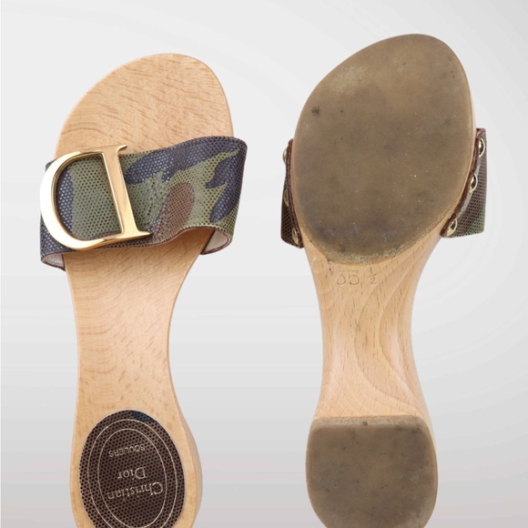 Christian Dior Gold and Camouflage Wood Mules - Picture 3 of 7